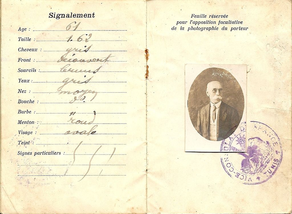 Passeport émis à Tunis en 1925
