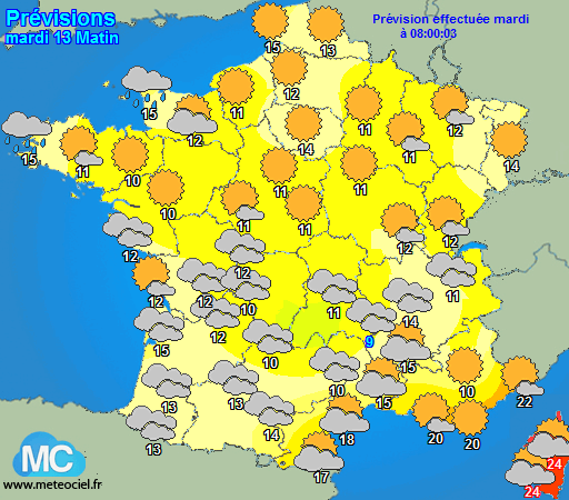 Les prévisions sur la carte de France