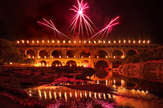 Feux d'artifice du 14 juillet au Pont du Gard