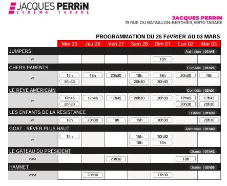 Cine du 25 fevrier au 3 mars